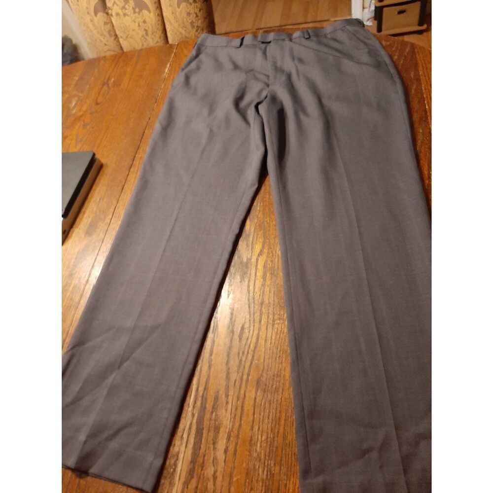 36x32 Perry Ellis Portfolio Grey Flat Front Dress Pants with Pockets Belt Loops
